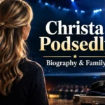 Christa Podsedly biography and family feature image with a wrestling arena and championship belt in the background.