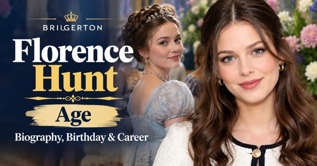 Florence Hunt age and biography feature image highlighting her Bridgerton role and acting career.