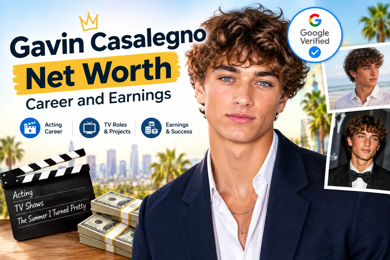 Gavin Casalegno net worth feature graphic highlighting his acting career, television projects, and estimated earnings.