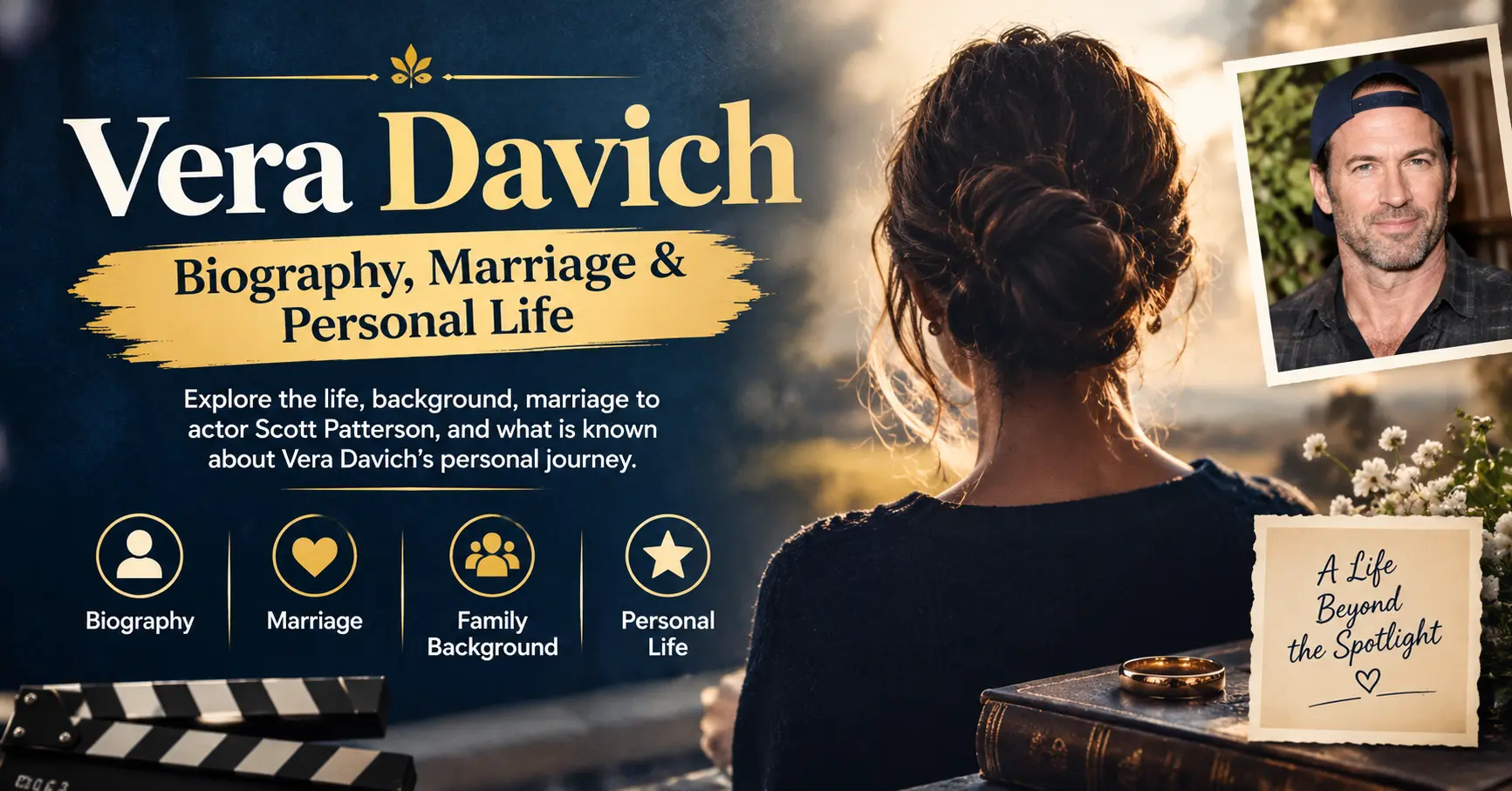 Vera Davich biography feature image highlighting her personal life and reported connection to actor Scott Patterson.